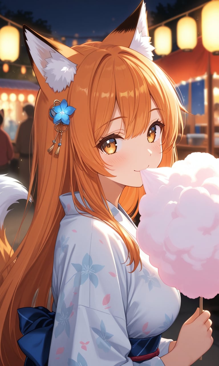綿あめを食べるキツネちゃん
