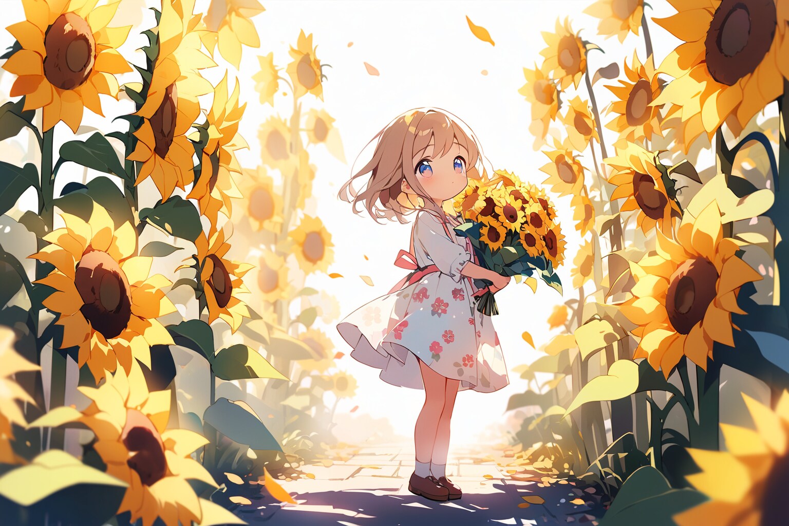 ひまわりと少女