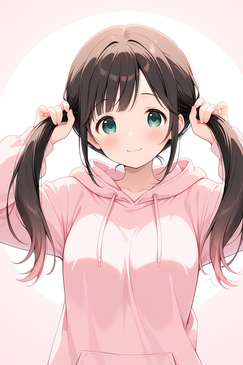 手で髪を束ねるまなか