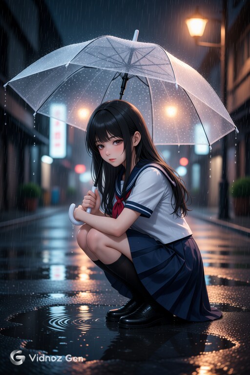 雨の中一人で…