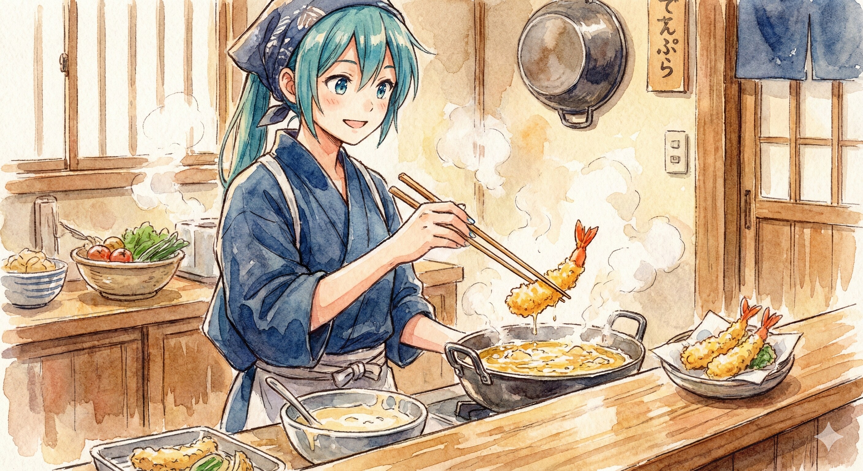 水彩画ミクさん　熱々サクサクを召し上がれ | の人気AIイラスト・グラビア