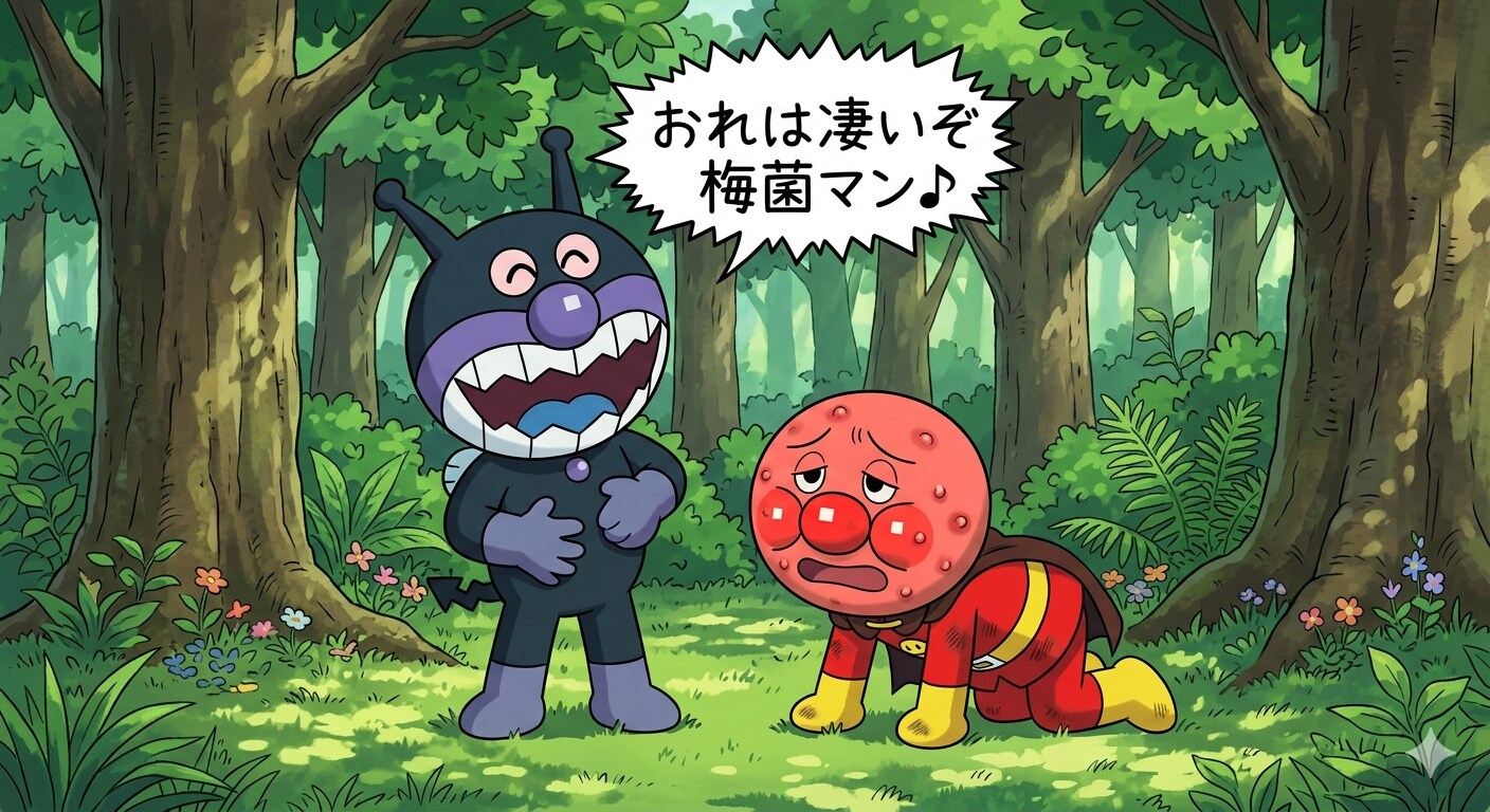 梅菌マン…遊ぶのはやめるんだ…