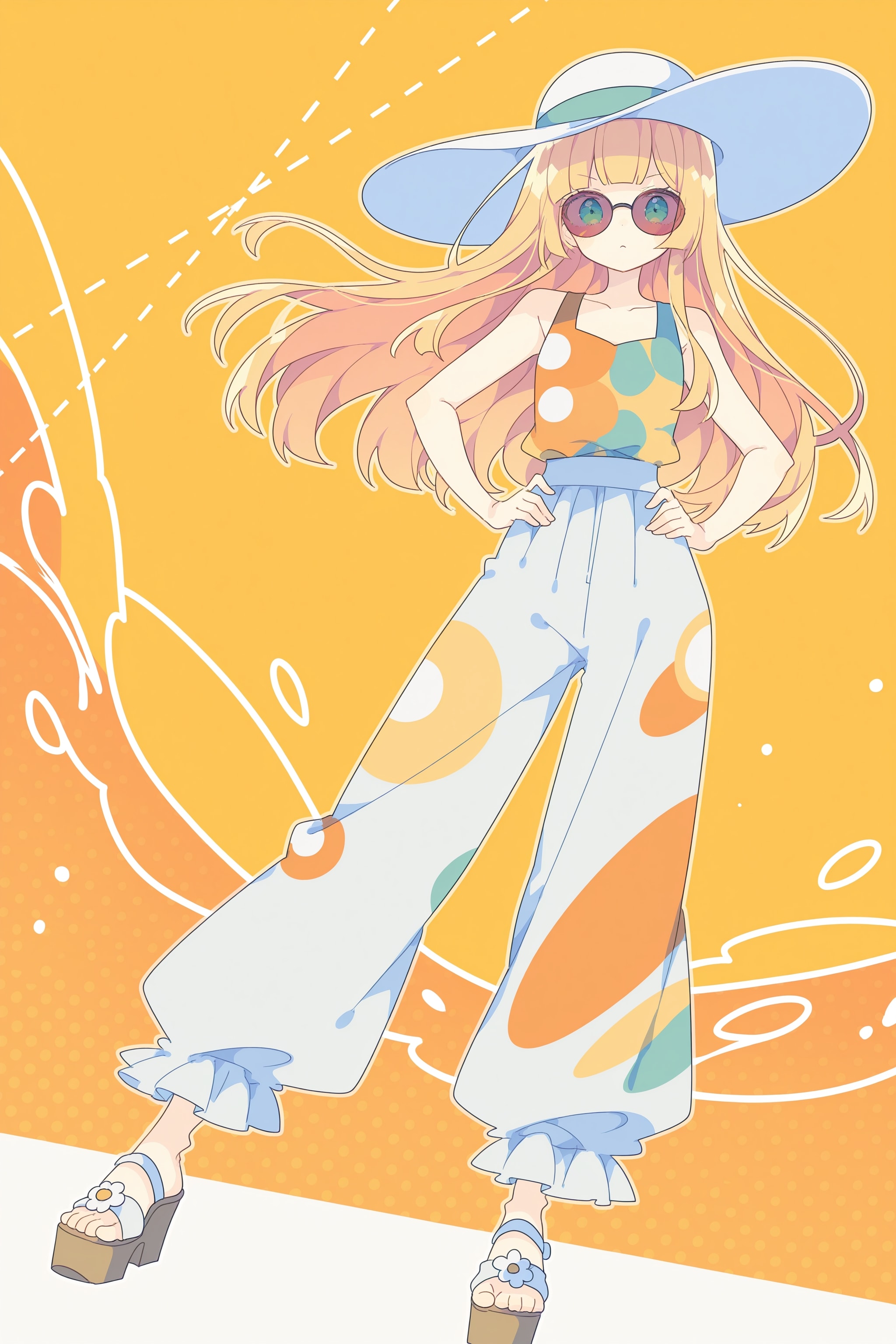 オレンジファッション　70s retro flared pants | の人気AIイラスト・グラビア
