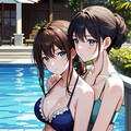 夜のプール、二人で 2枚目