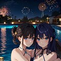 夜のプール、二人で 3枚目