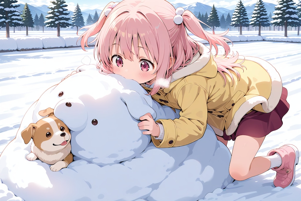 雪をガブっと♪