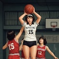 女バスのジャンプシュート347 12枚目