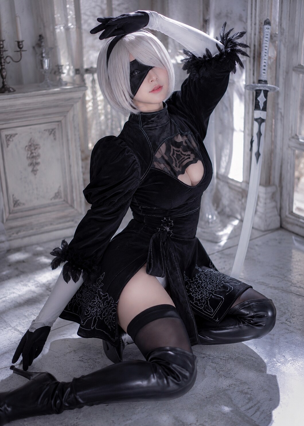 ニーアオートマタ 2Bのコスプレ 眼帯有りバージョン