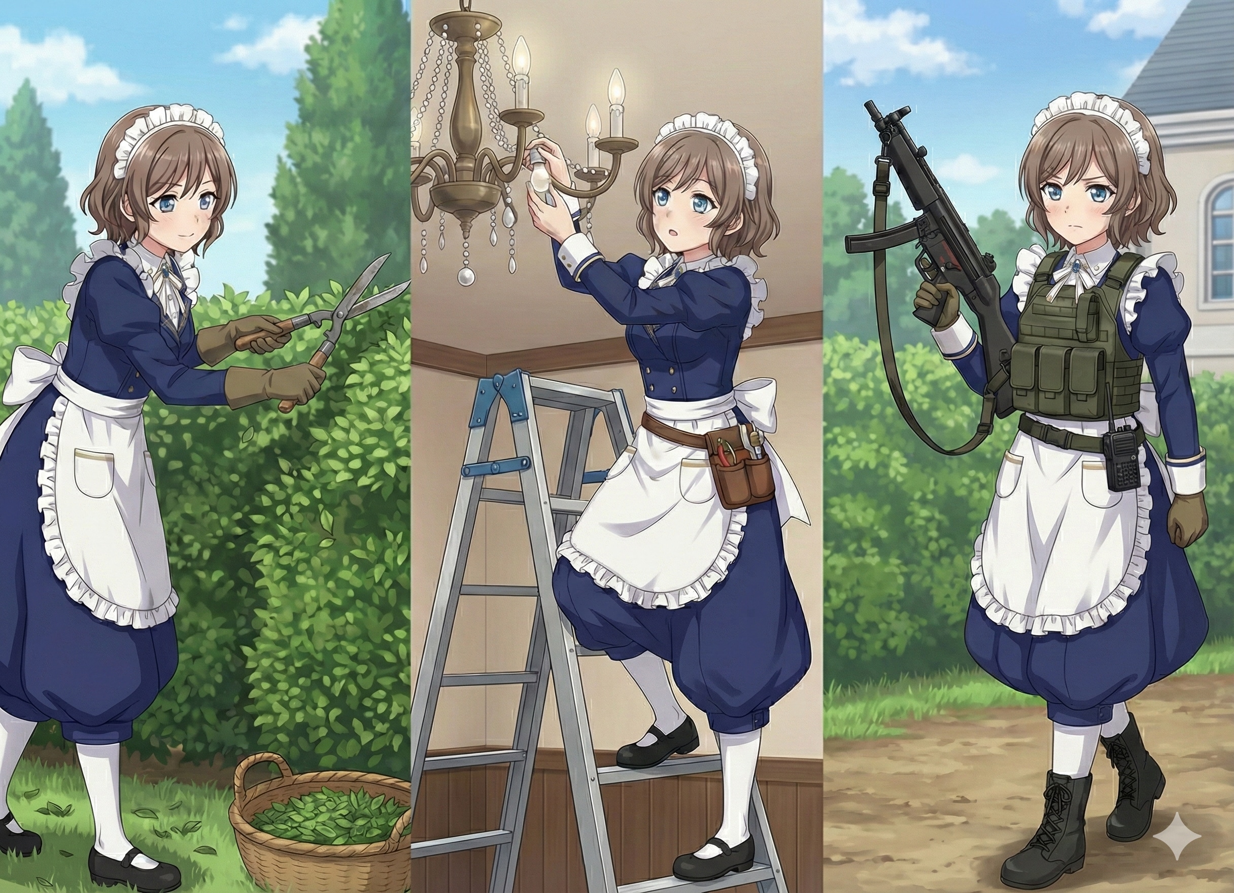 軍服風メイド服（キュロットver） | の人気AIイラスト・グラビア