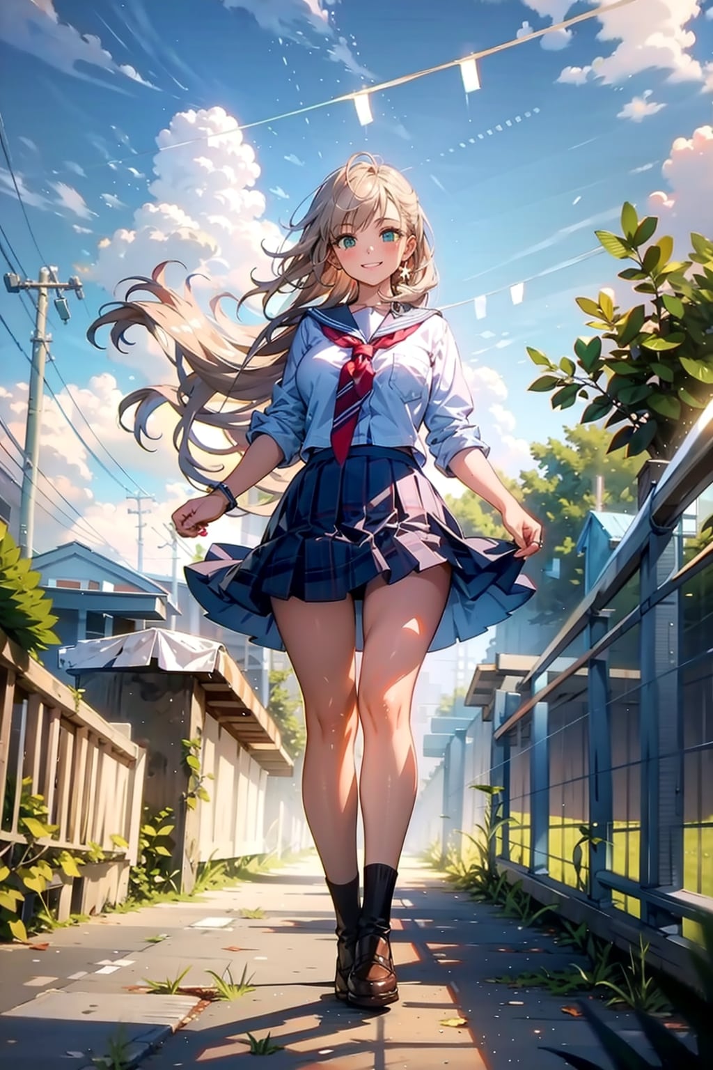 スカートの端を持って