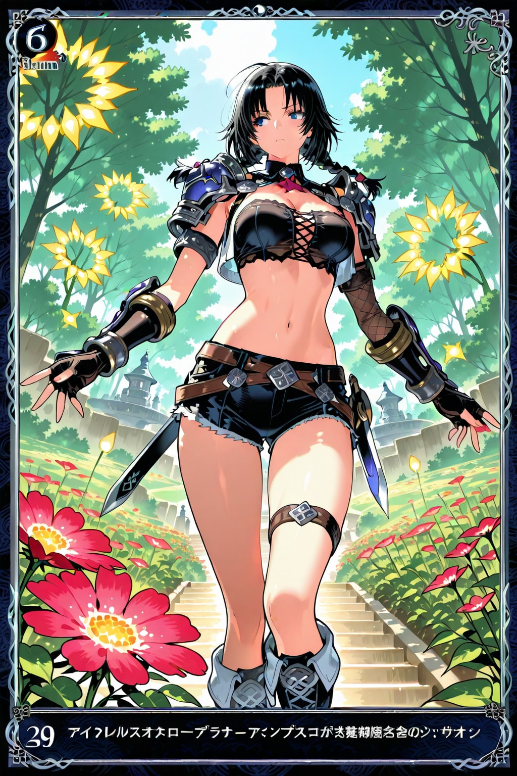 遺跡の庭園を探索している冒険者の女の子