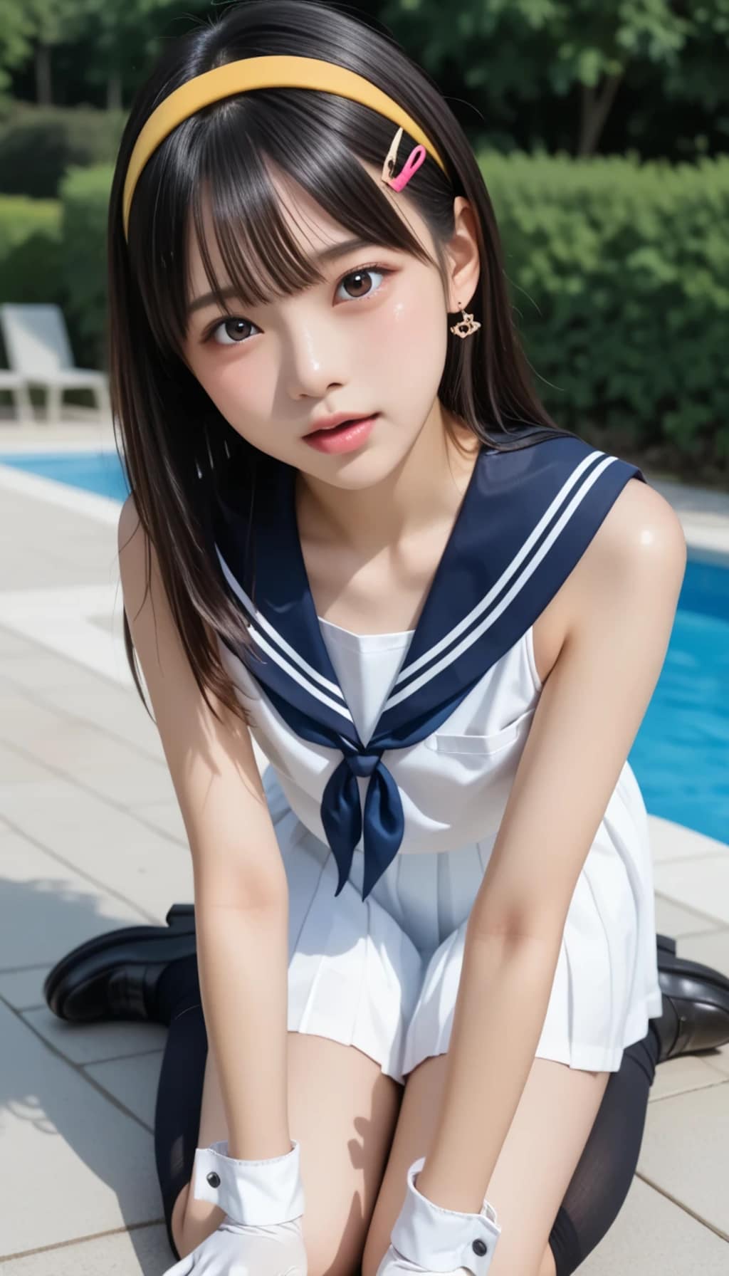 【プールサイドの特等席】透明感MAXのセーラー美少女が魅せる、5つの誘惑。その瞳で見つめられたら、もう逃げられない……。貴方の日常を塗り替える、天使のような彼女の「清廉な色気」をご堪能ください！
