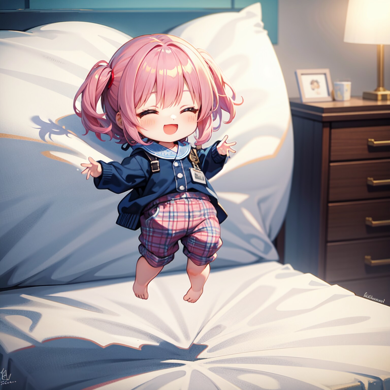 ベッド型の遊具で遊ぶちびちゃん