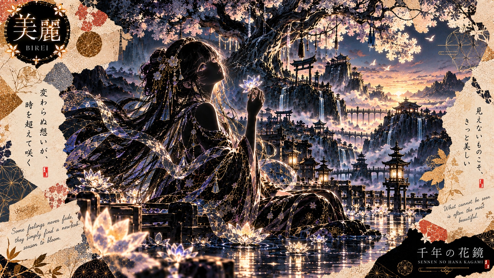 A single glowing lotus, held gently beneath a thousand-year-old blooming tree.  Some feelings never | の人気AIイラスト・グラビア