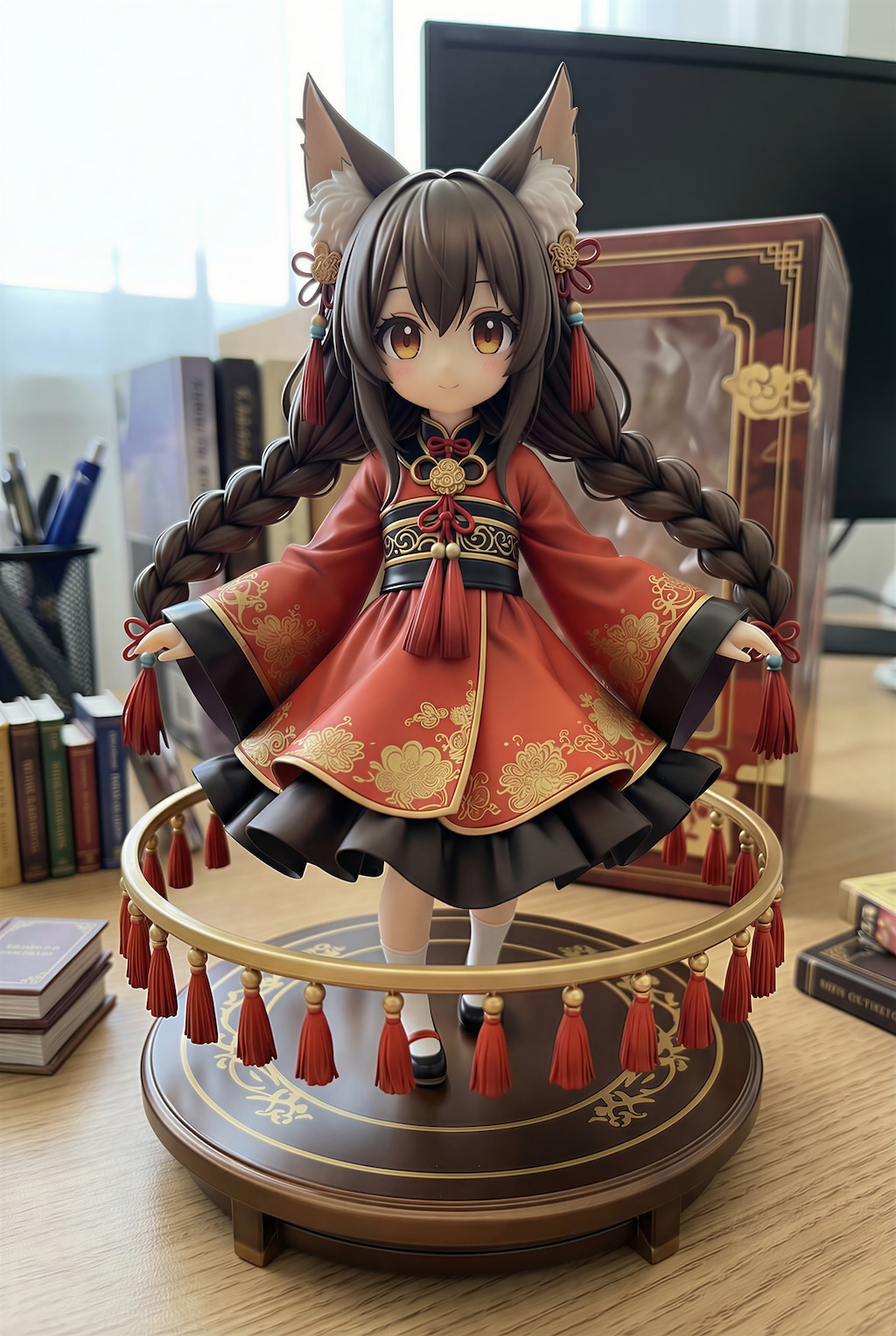 日光で充電して回転しそうな少女のフィギュア