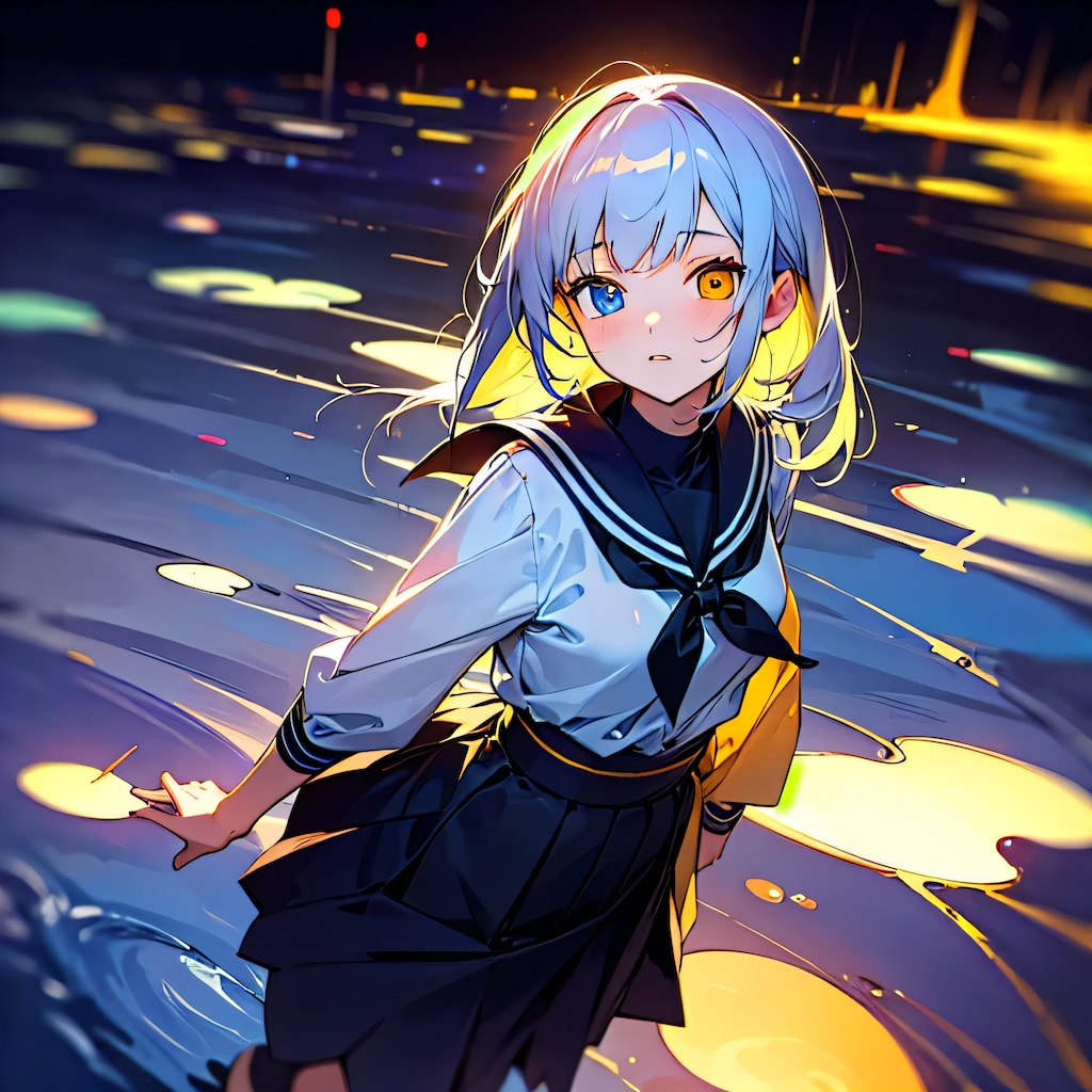 白髪ロングでセーラー服の少女５