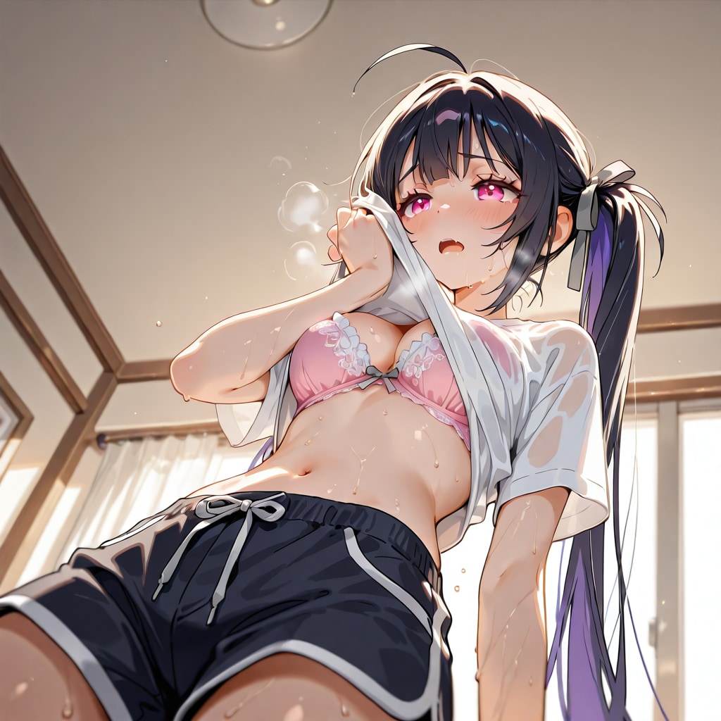 汗だくな黒髪ツインテ娘