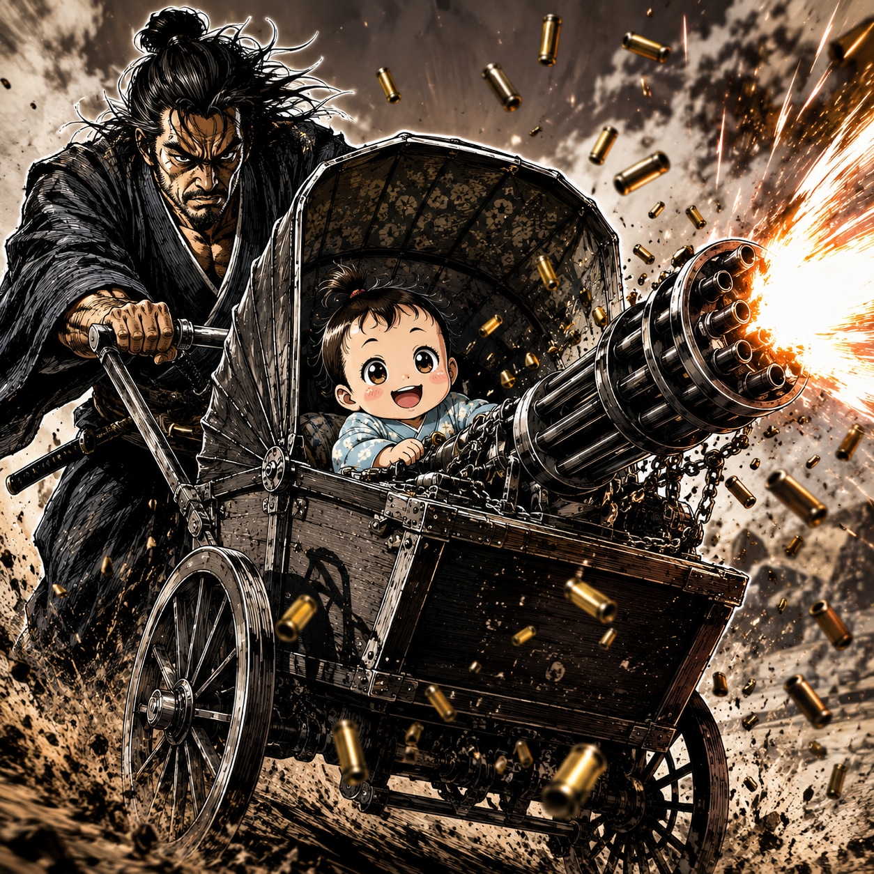 子連れ狼の乳母車にはガトリングがついている | の人気AIイラスト・グラビア