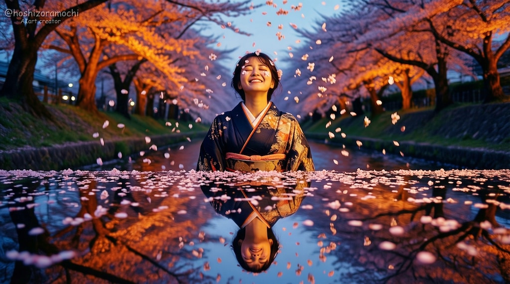 刻を止める紅枝垂：水面に沈む記憶の残像