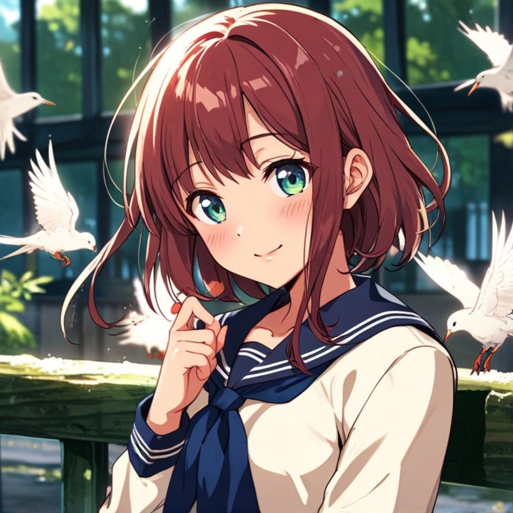 小鳥と遊ぶ織さん