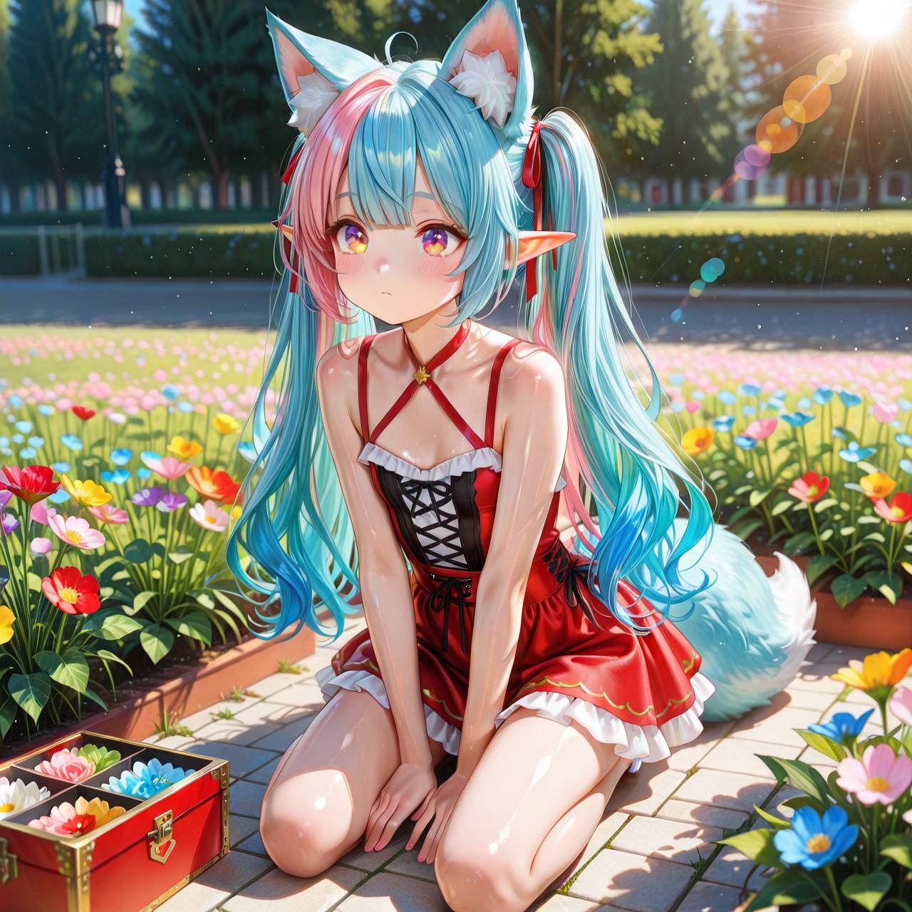 8枚）花園とケモ耳エルフさん