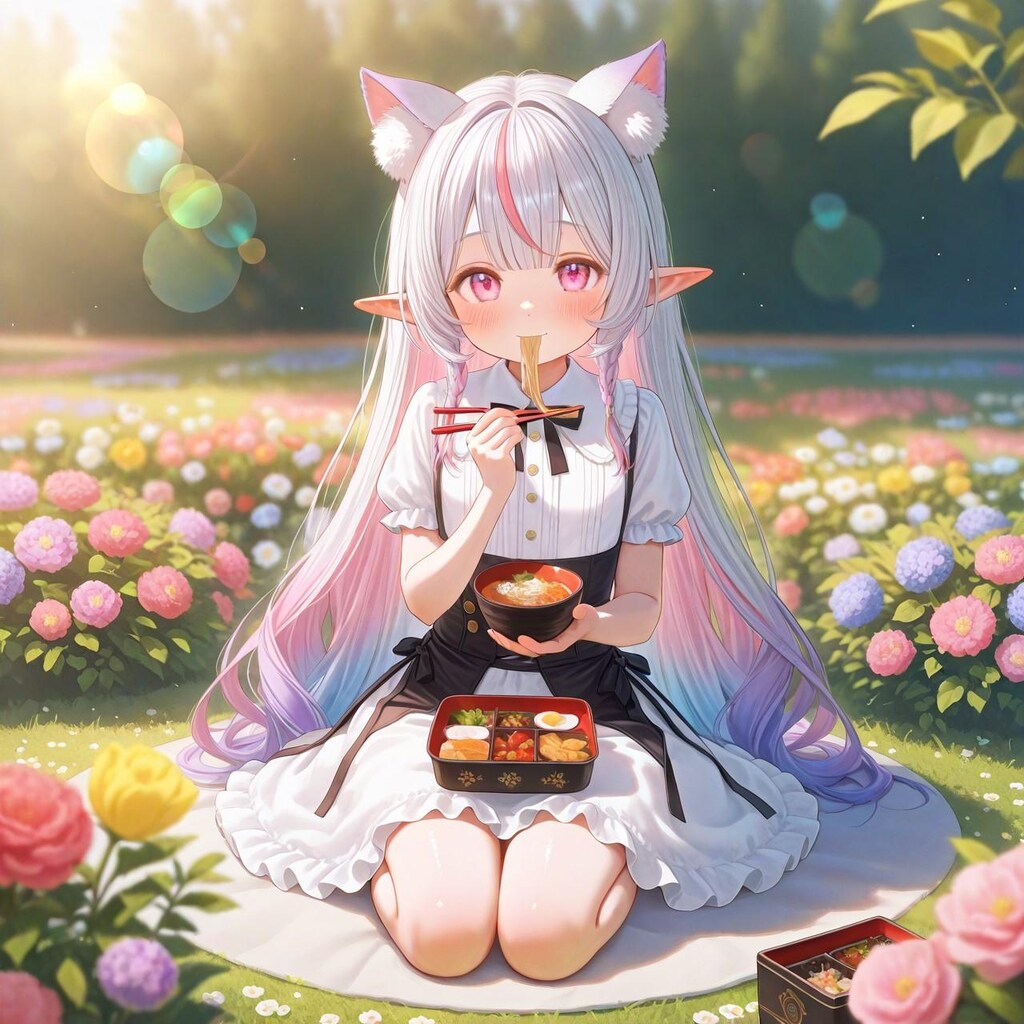 8枚）花園とケモ耳エルフさん