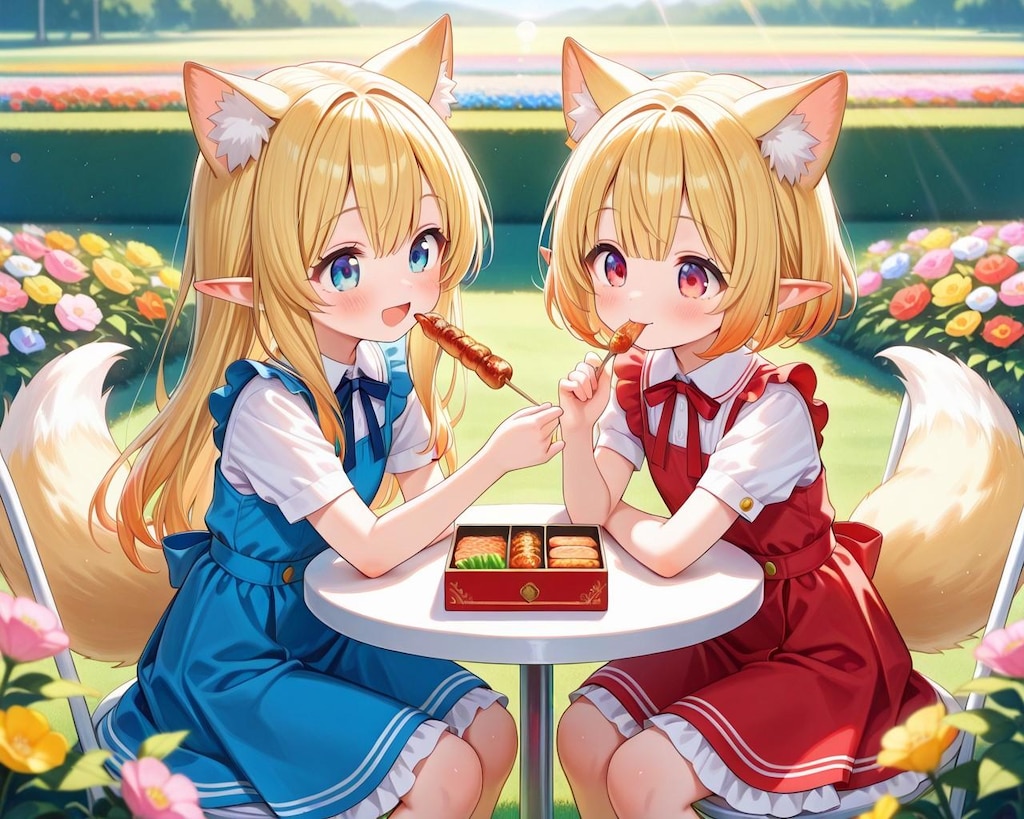8枚）花園とケモ耳エルフさん