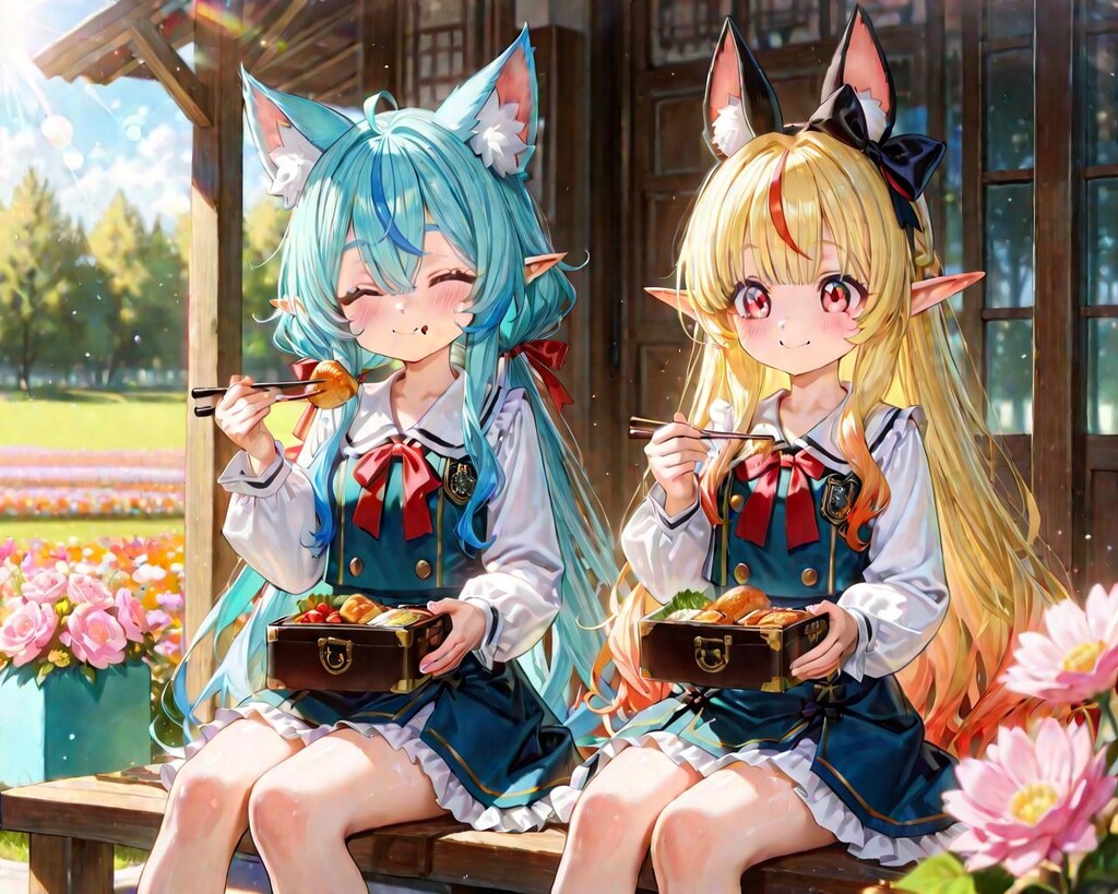 8枚）花園とケモ耳エルフさん