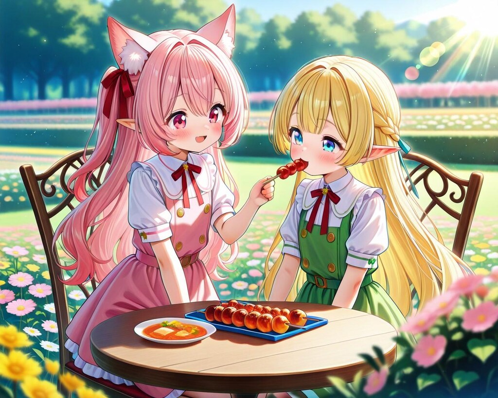 8枚）花園とケモ耳エルフさん