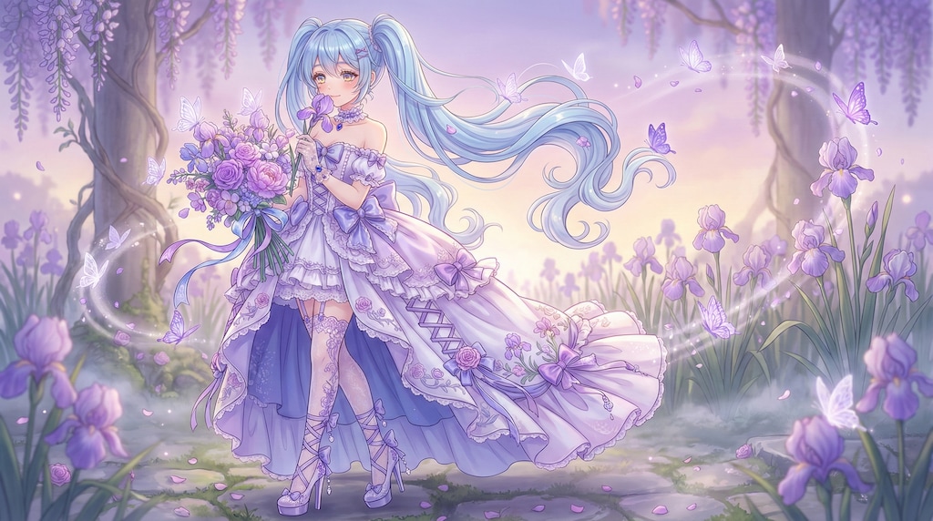 紫菖蒲の庭で囁く青髪の幻想姫