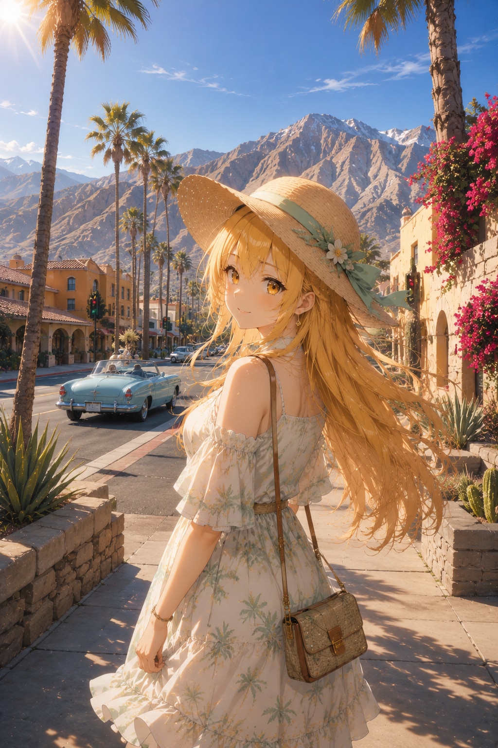 カリフォルニア州のリゾート地を観光する女の子