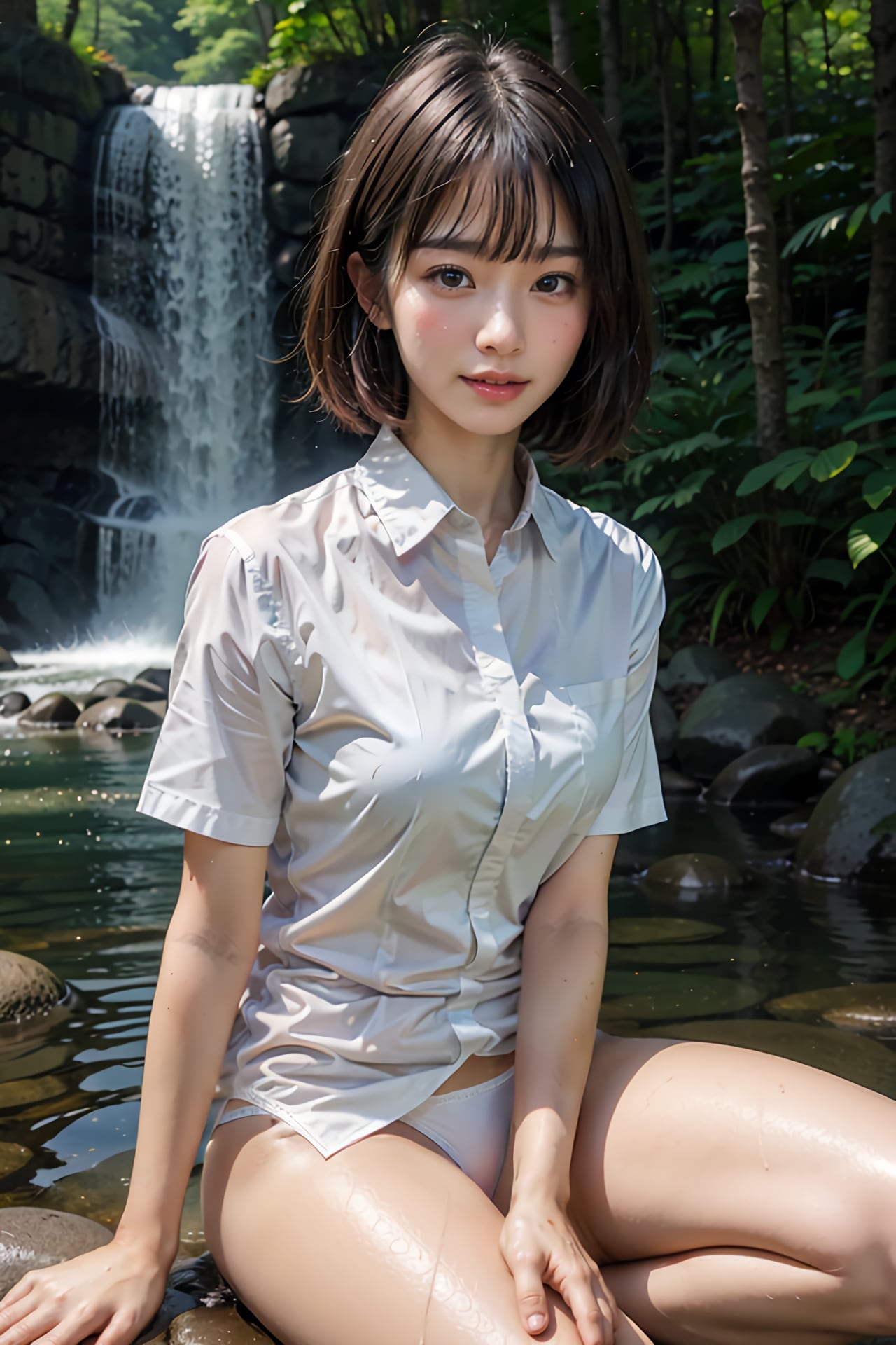 森の水辺（白シャツパンチラ女子）