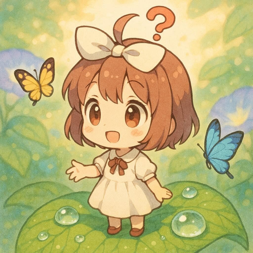 何かが気になる葉っぱに乗ったちびちゃん