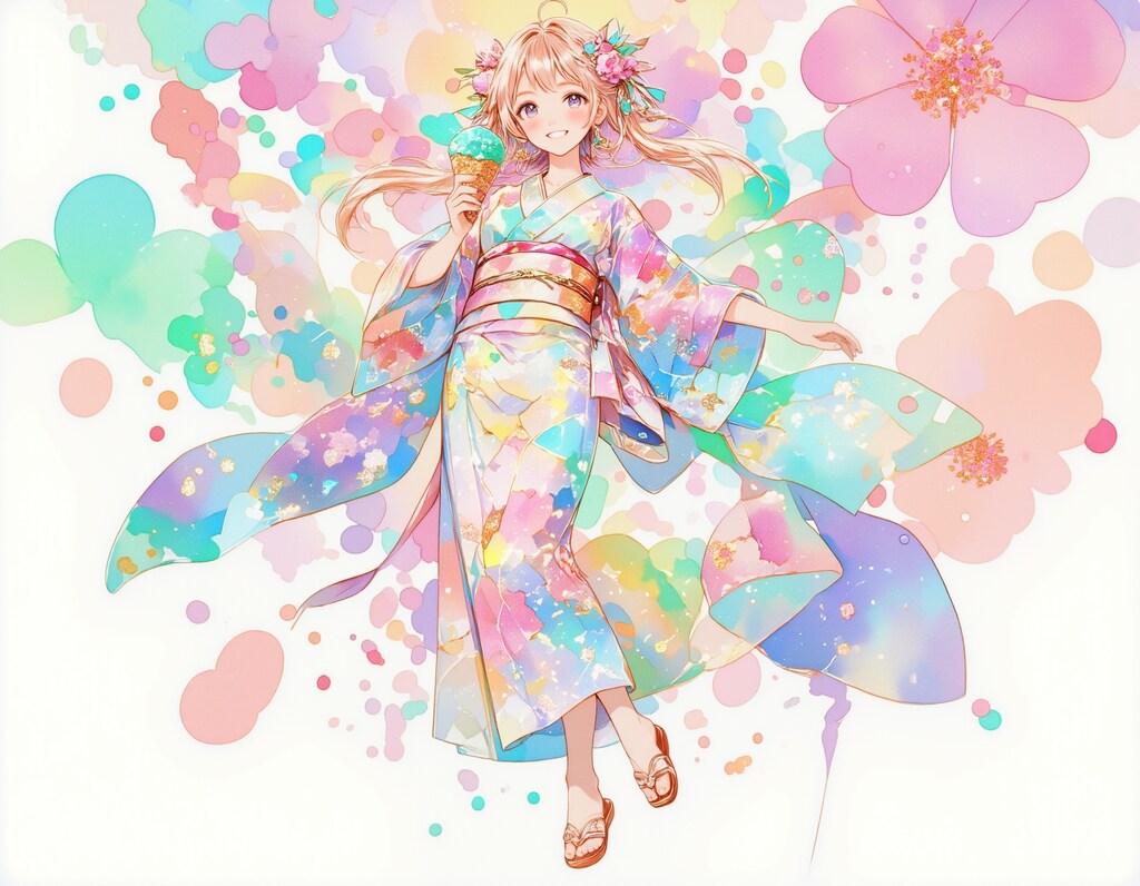 チョコミントアイスと着物の女の子 3