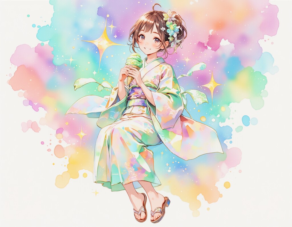 チョコミントアイスと着物の女の子 3