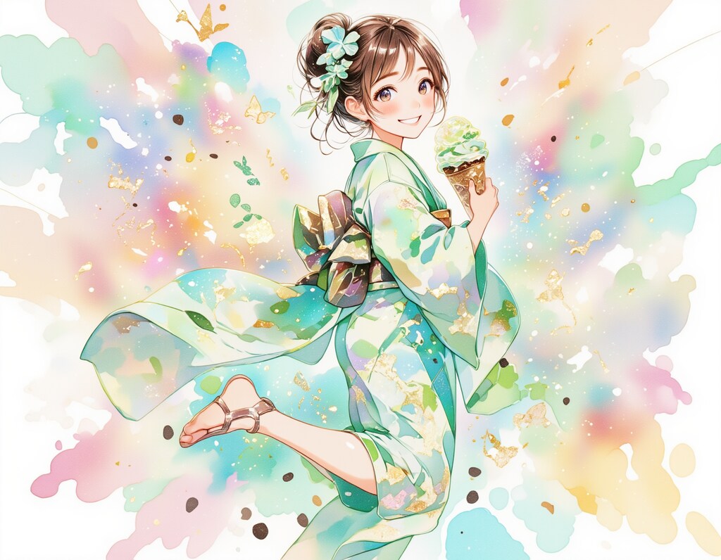 チョコミントアイスと着物の女の子 3