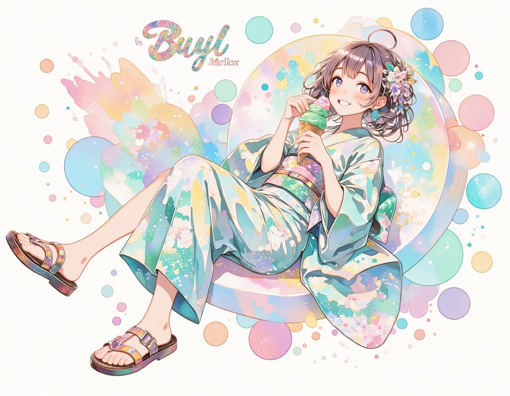 チョコミントアイスと着物の女の子 3