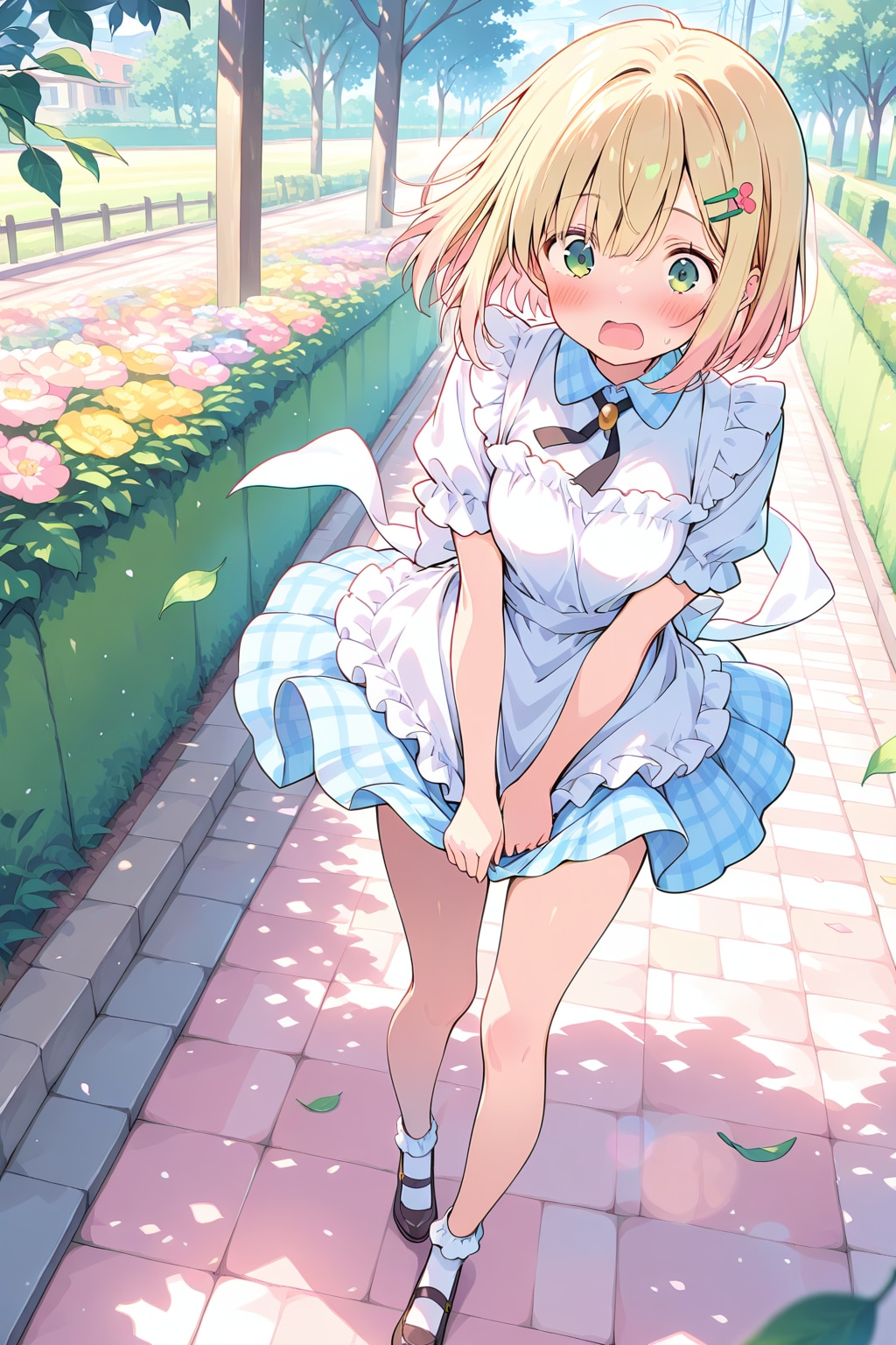 スカート抑え(skirt tug)ボブカット千鶴ちゃん