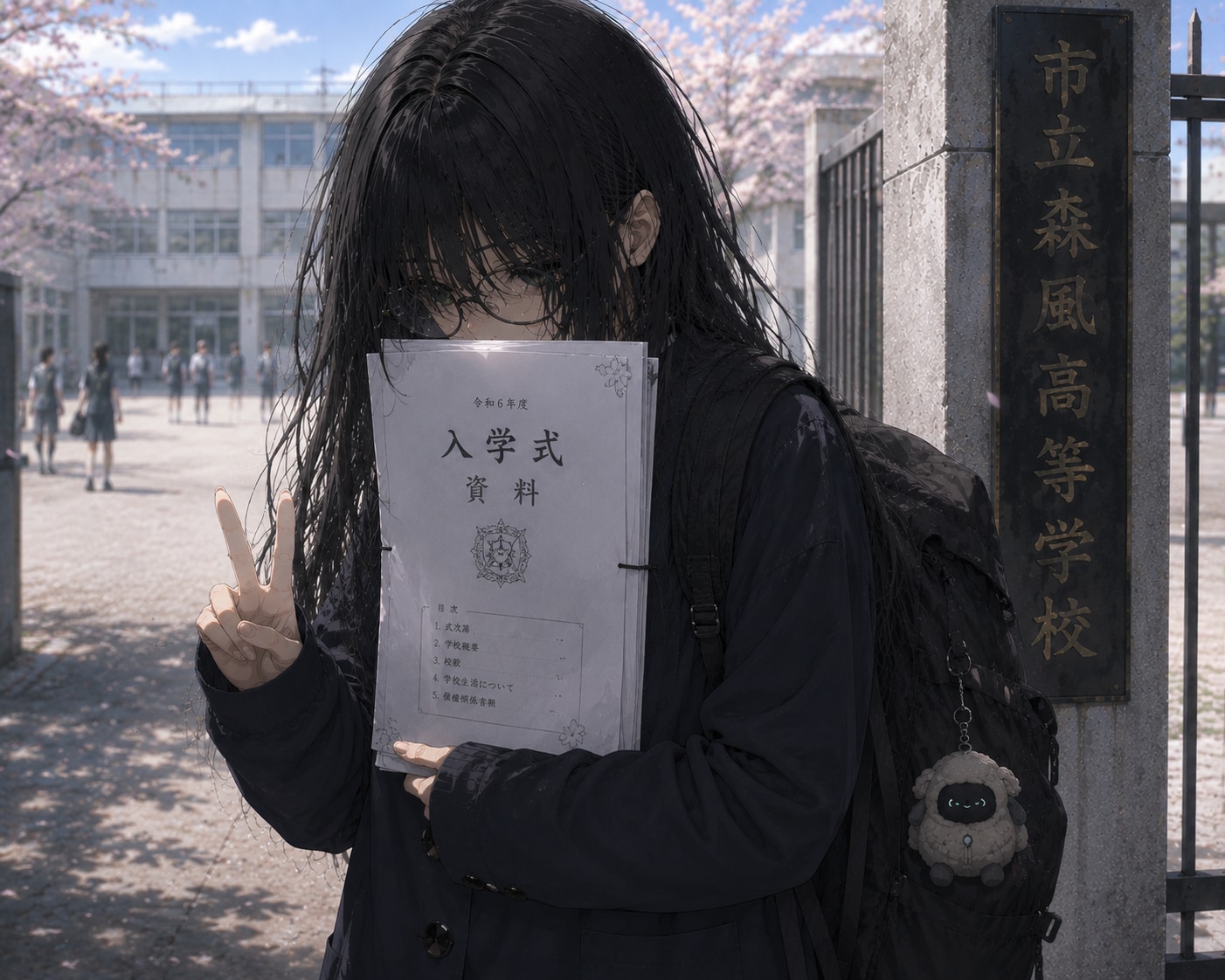 高1の春、母上に無茶ぶりされて出すピース。ver.迷子森こより | の人気AIイラスト・グラビア