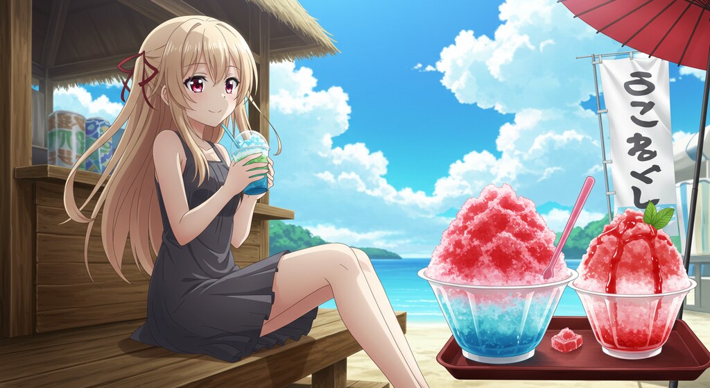 かき氷を食べる少女