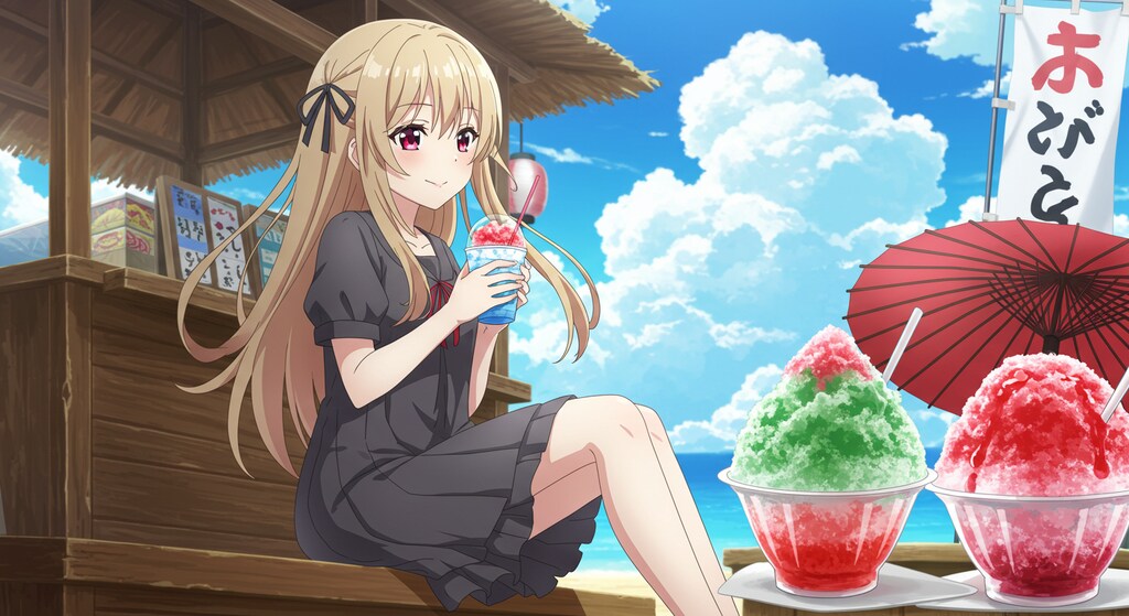 かき氷を食べる少女