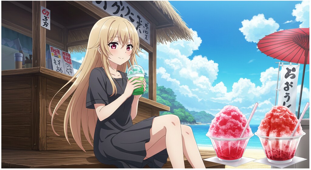 かき氷を食べる少女