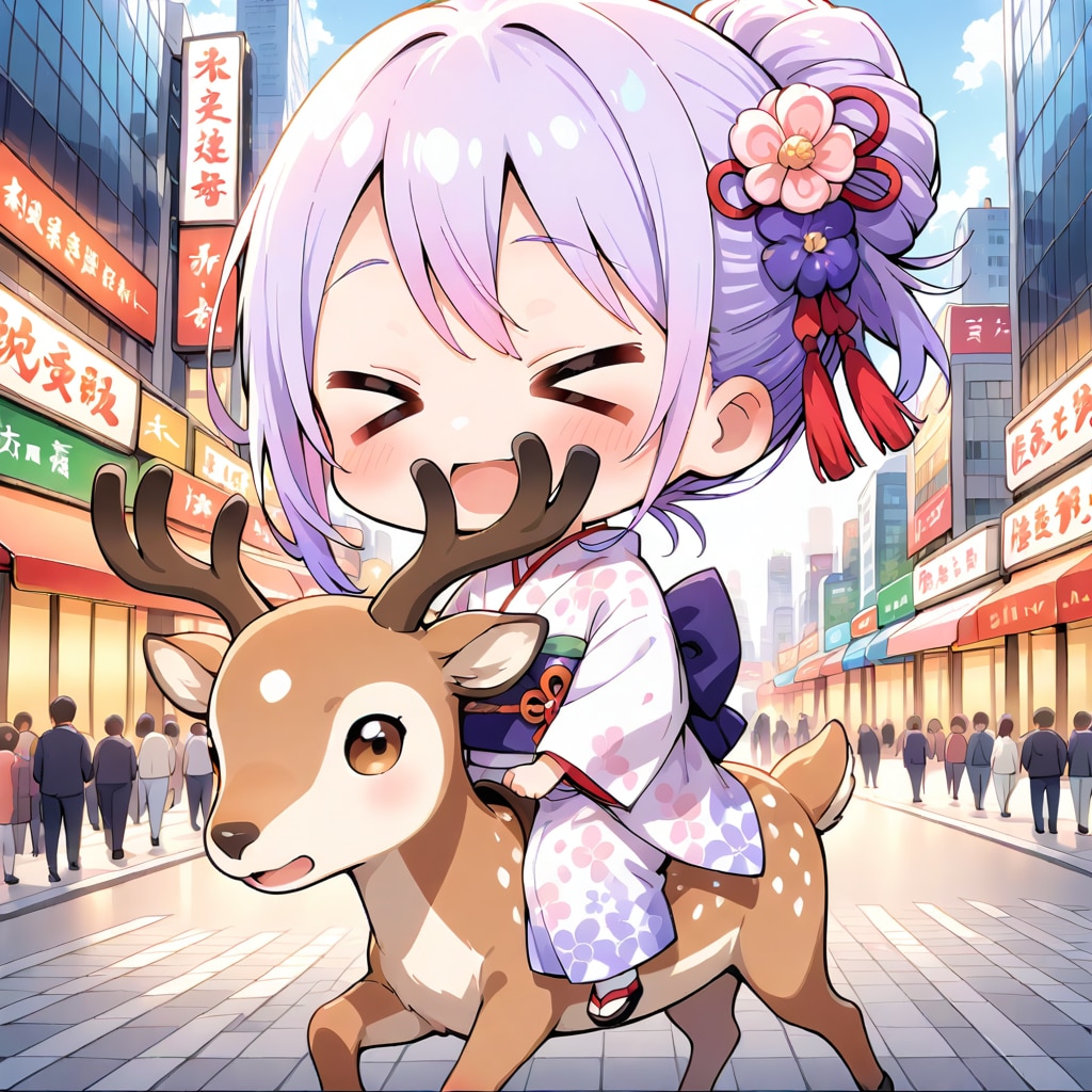 鹿と紫髪ちゃん