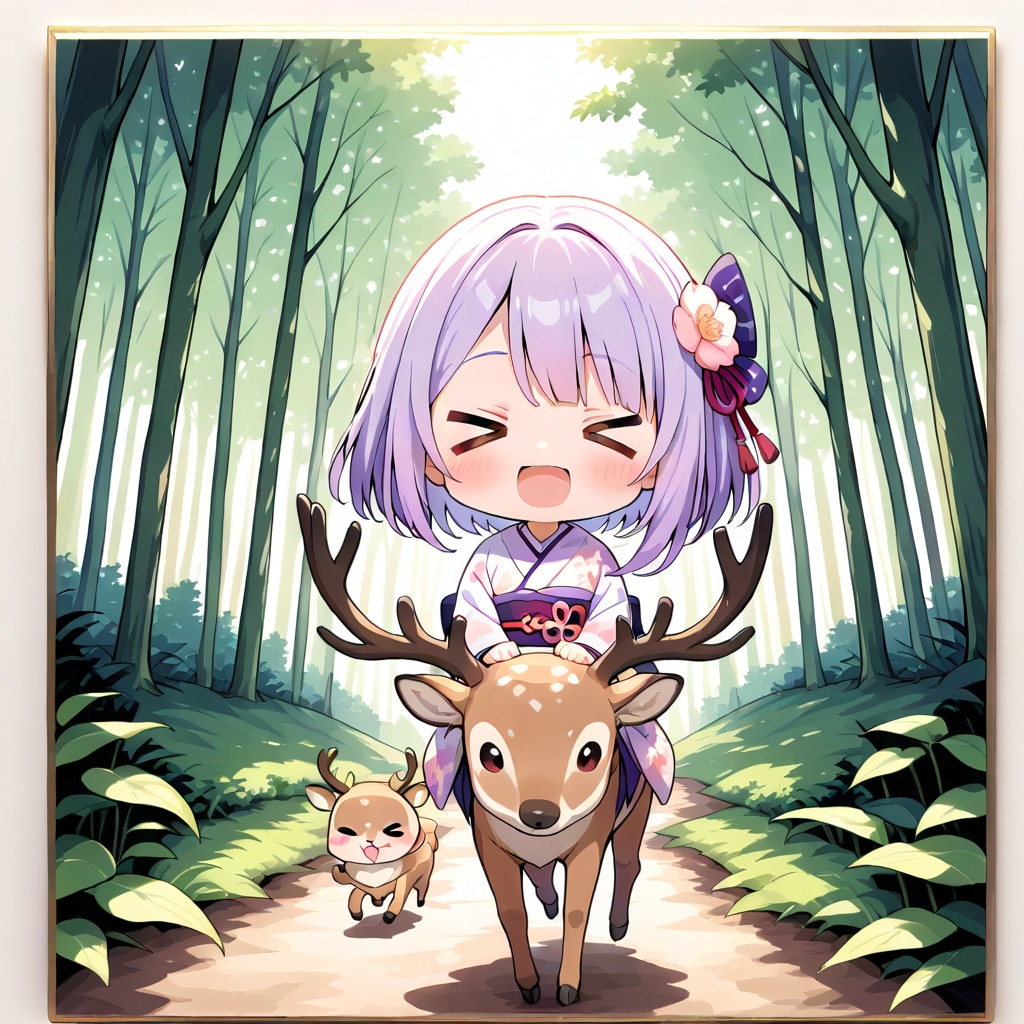 鹿と紫髪ちゃん
