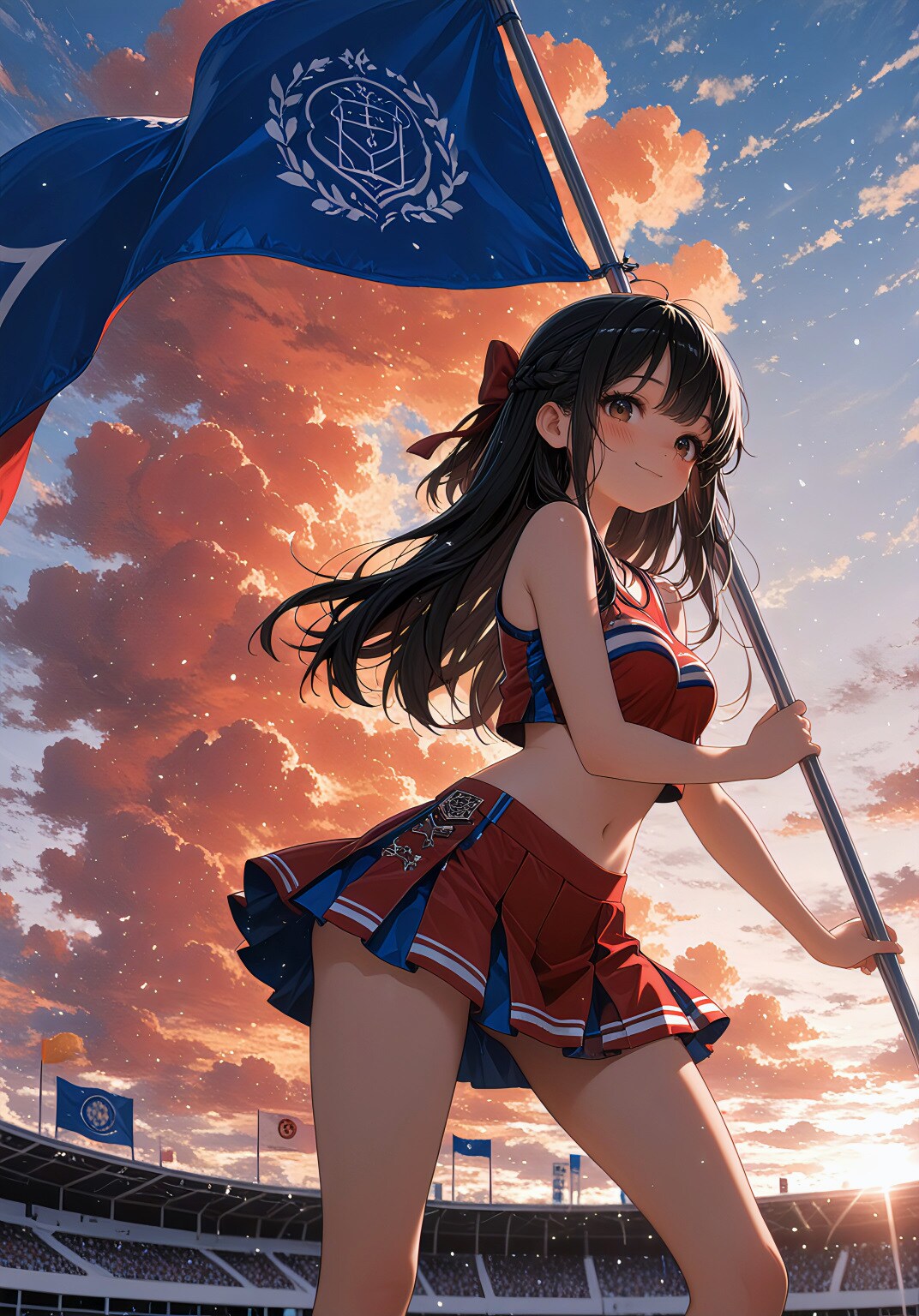 夕空に舞う勝利の旗
