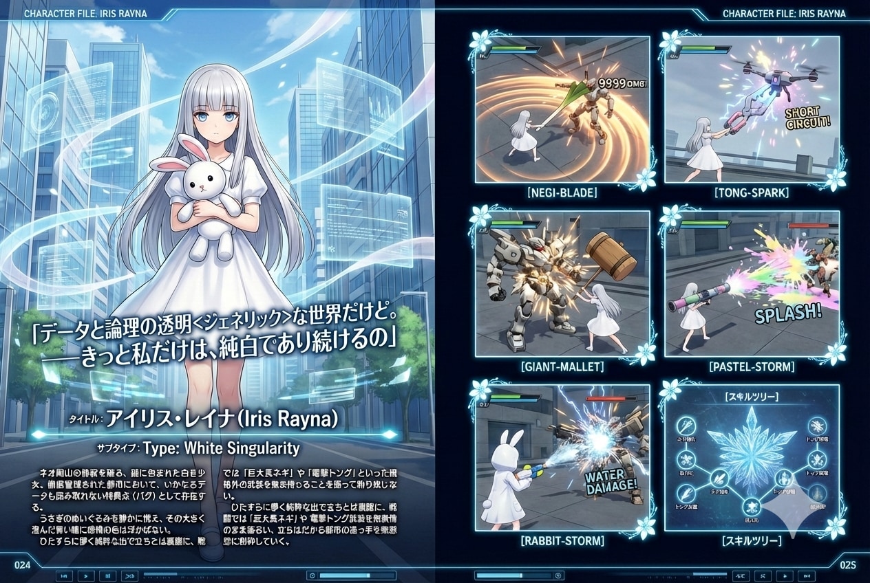 白き特異点 アイリス・レイナ【アクション攻略本風】 | の人気AIイラスト・グラビア