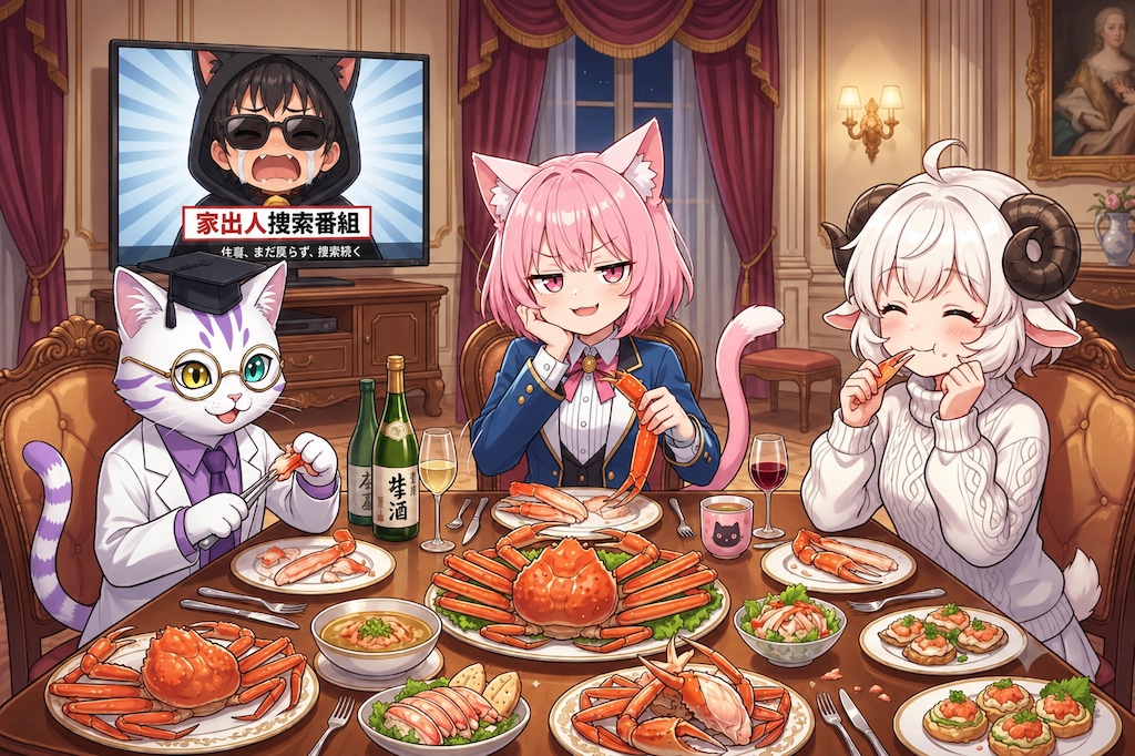 なかよくかにをくえるんだな
