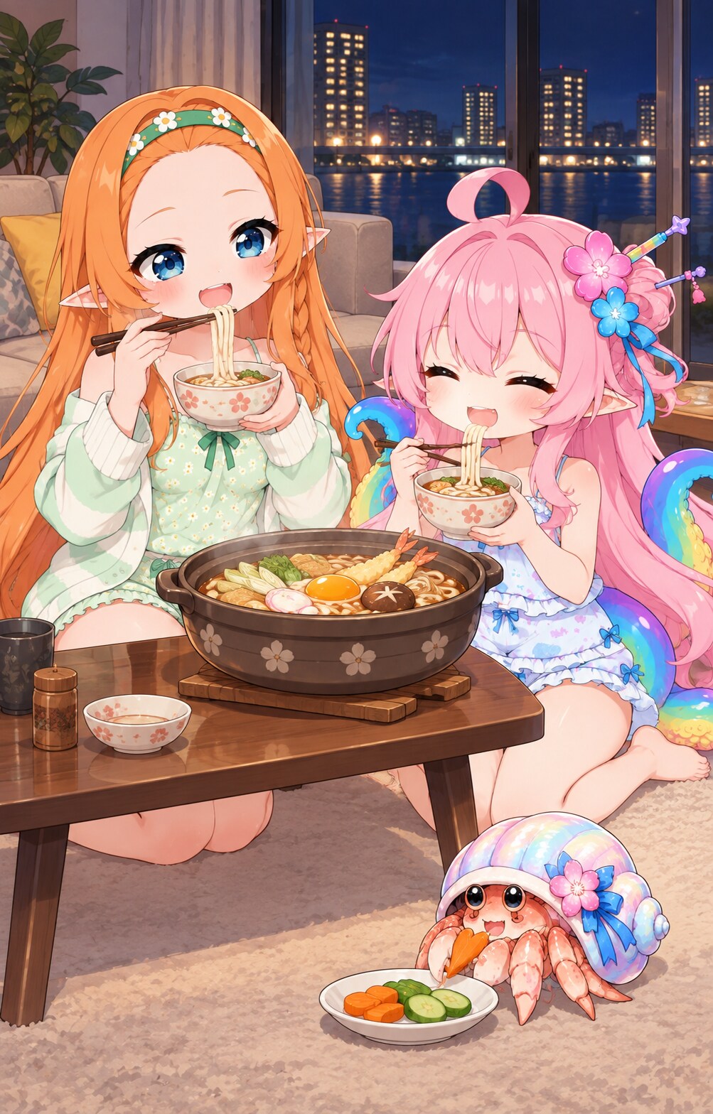 味噌煮込みうどんで心も身体もポカポカの二人 | の人気AIイラスト・グラビア