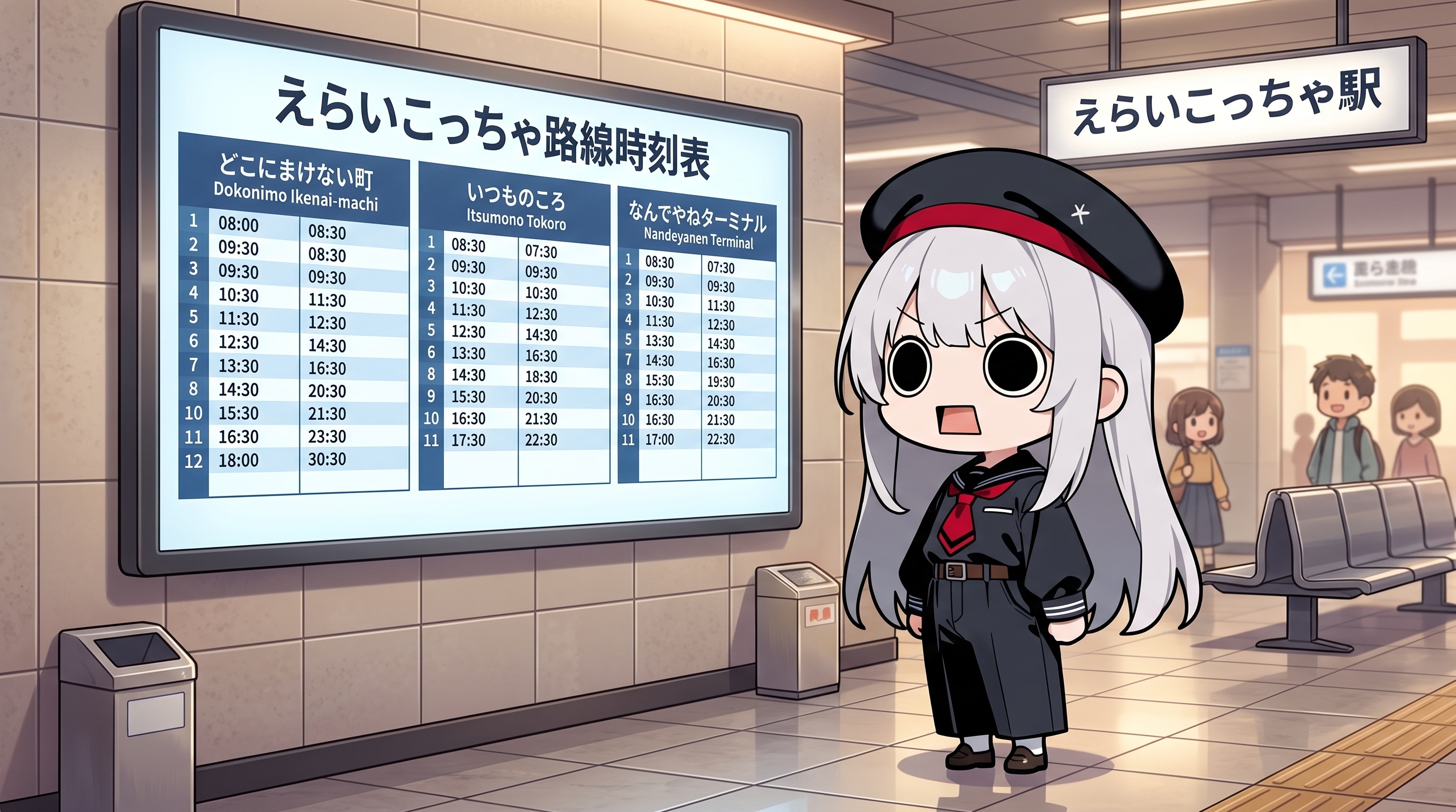 時刻表を確認するえらいこっちゃ嬢 | の人気AIイラスト・グラビア