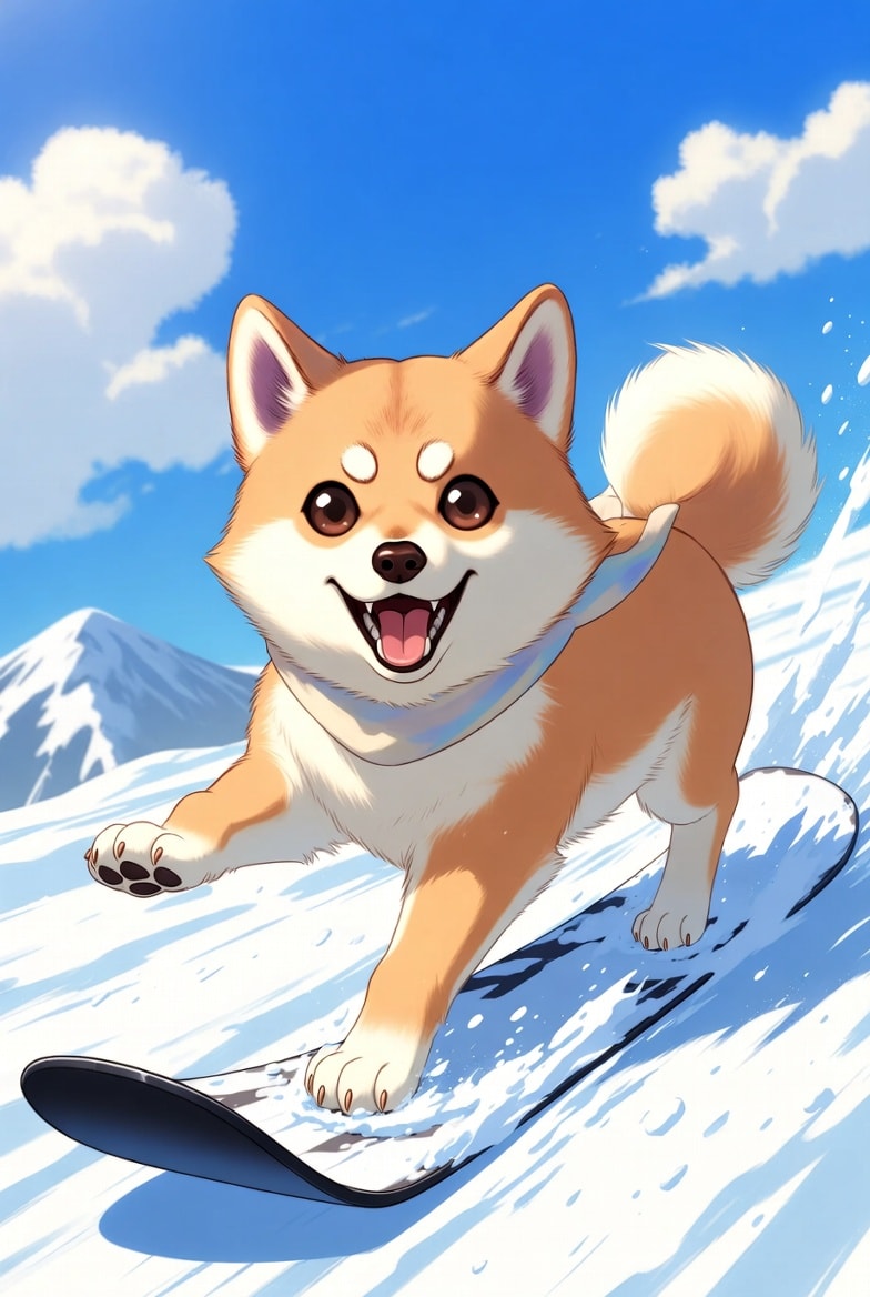 スノボーに乗る柴犬 | の人気AIイラスト・グラビア